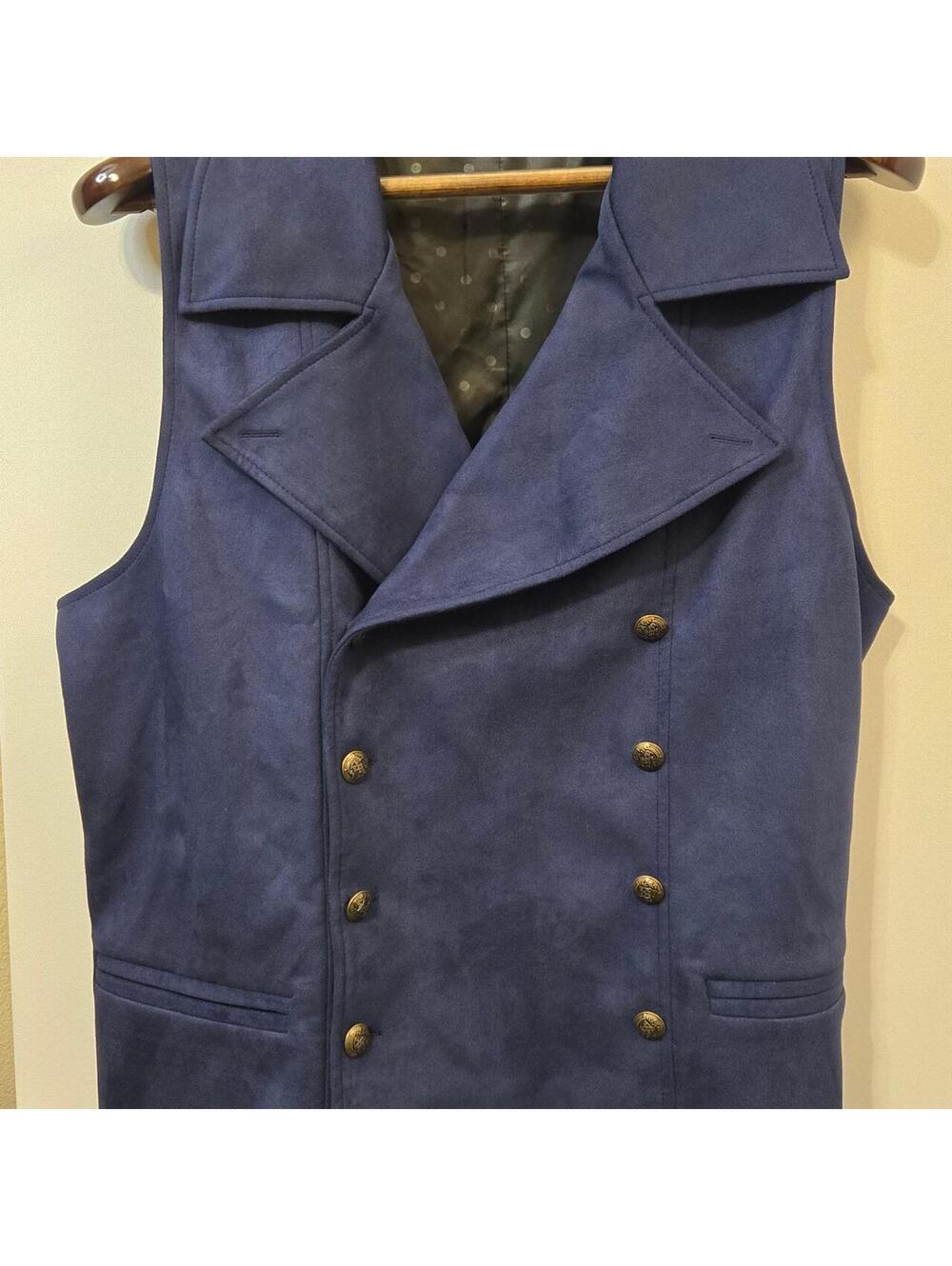 Ceehuteey Royal Blue Suede Double-Breasted Vest Waistcoat - Men’s